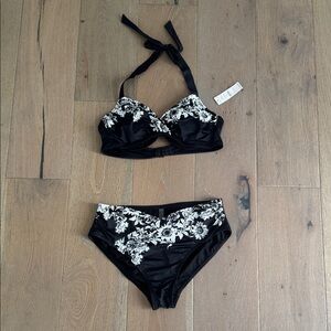 White House Black Market Black and White Floral Bikini